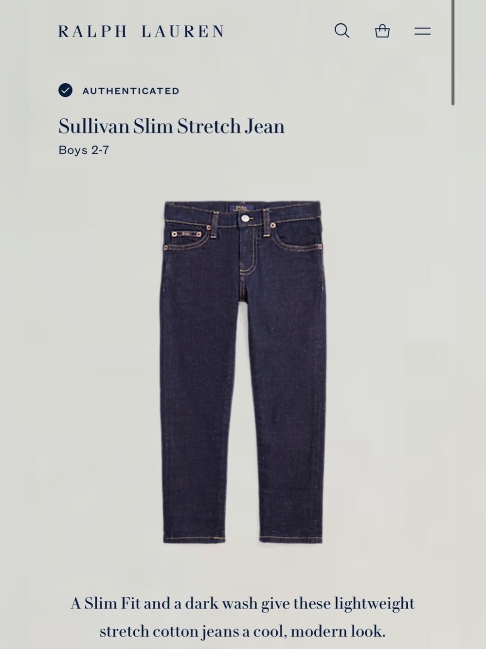 Polo by Ralph Lauren Boys Slim Dark Indigo Jeans